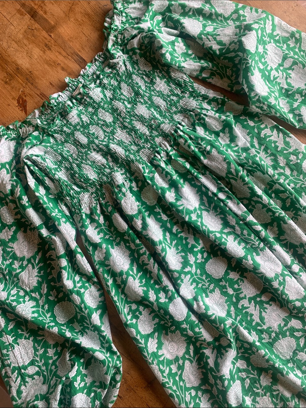Millie Green Floral Midi Skirt with Smocked Waist